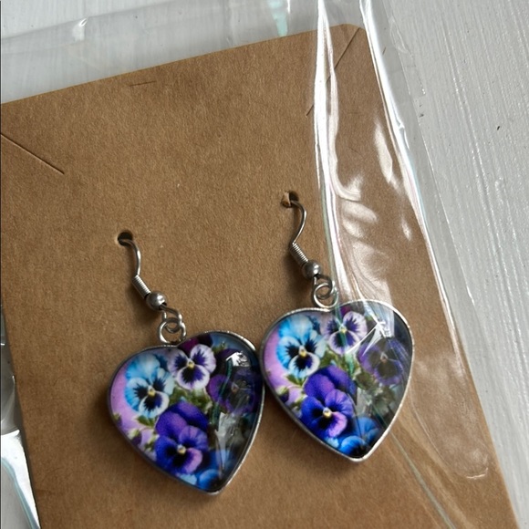 Colorful Blue and Purple Heart-Shaped Earrings - Picture 1 of 2